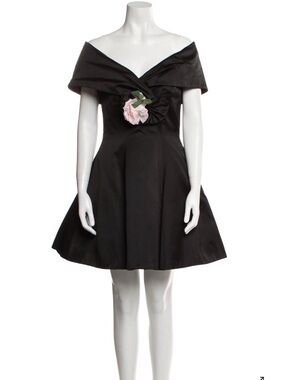 Jenny Packham Off-Shoulder Black Cocktail Dress with Pink Floral Accent